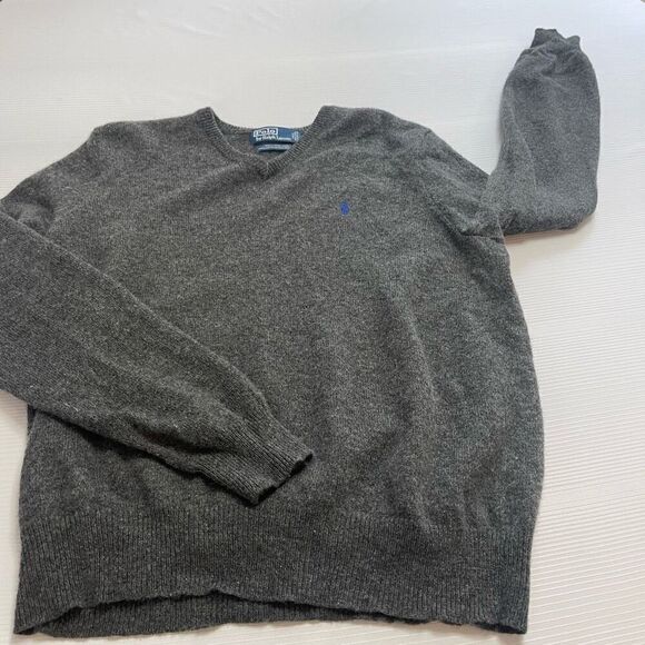 Polo Ralph Lauren Vintage Grey Lambswool V Neck Sweater Size Large - Picture 7 of 9